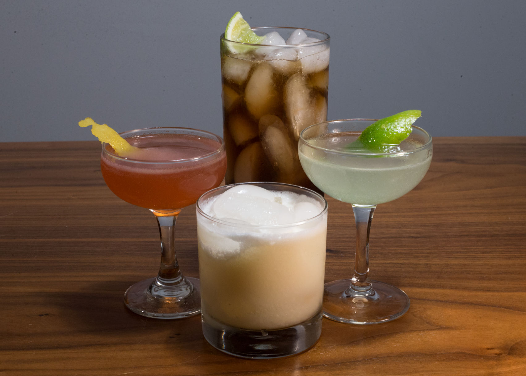 A Cuba Libre (top), Daiquiri, Pina Colada and Bacardi.